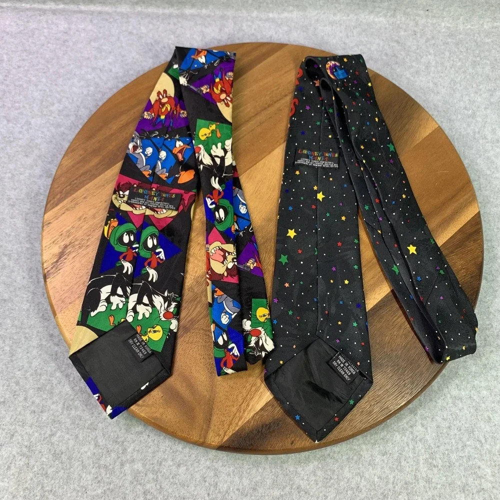 Vintage Looney Tunes Mania Tie Lot Men Set of 4 Marvin Martian Taz Bugs 90s Silk